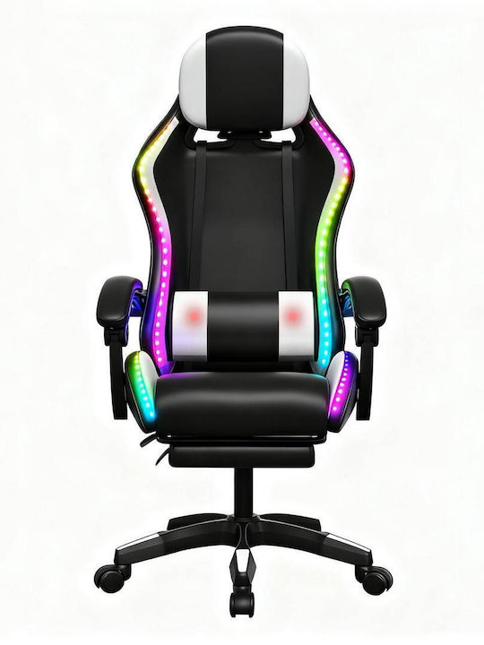 Gaming Stuhl aus Künstlichem Leder mit RGB-Beleuchtung und Fußstütze Schwarz