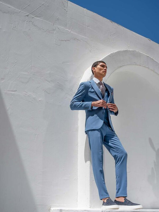 Summer Men's Suit with Vest Slim Fit Blue