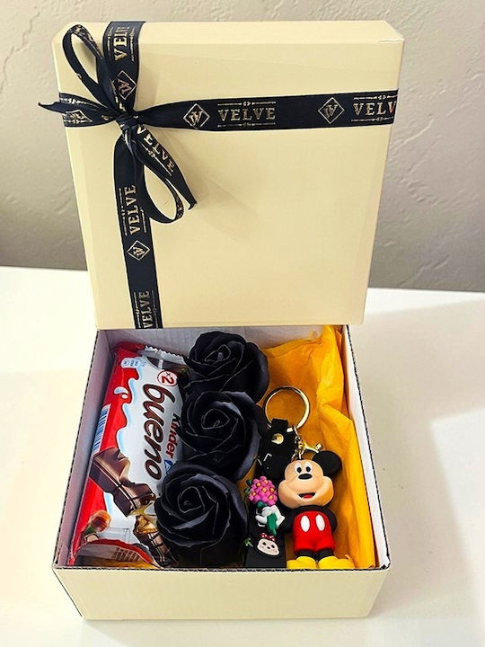 Set Joy Box Kids Breloc Mickey Mouse Disney Figurină 3 Brelocuri Trandafiri Negri Săpun Kinder Bueno