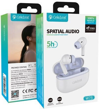 Celebrat W73 In-ear Bluetooth Handsfree Ακουστικά με Αντοχή στον Ιδρώτα και Θήκη Φόρτισης Λευκά