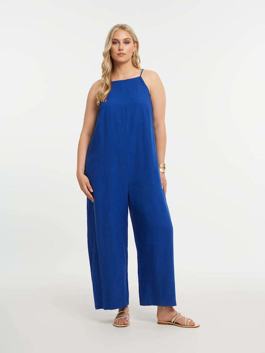 Women’s Linen One-piece Jumpsuit Blue
