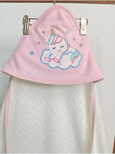 Stewehome Kids' Bath Towel Hooded Unicorn Embroidery 100% Cotton 100x100 Cm