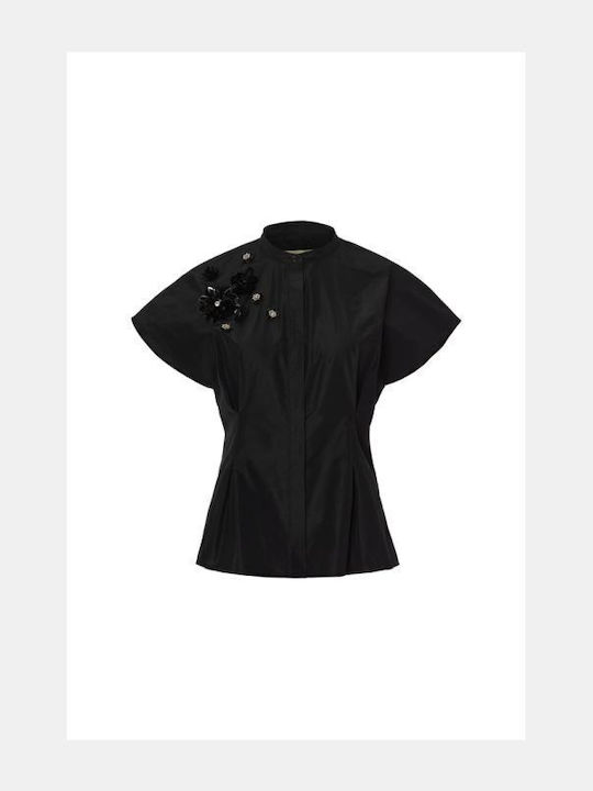 Κοντομάνικο Γυναικείο Πουκάμισο Black Floral