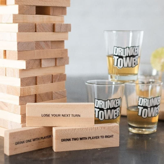 Alista Home Joc De Băutură Jenga Turnul Betivului Din Lemn Provocare Piese Cu Pahare De Shot Incluse 19 X 7 X 20 Cm