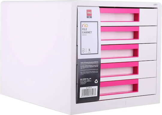 Deli Πλαστικό Συρταράκι Γραφείου 5 Θέσεων 26x34x27.5cm Ροζ