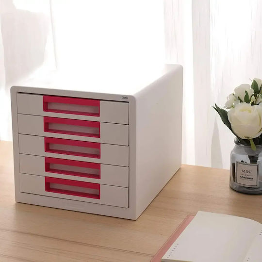 Deli Πλαστικό Συρταράκι Γραφείου 5 Θέσεων 26x34x27.5cm Ροζ