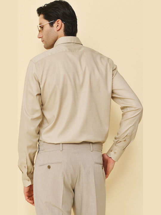 Langärmeliges Herrenhemd in Normale Passform Beige