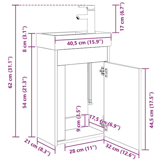 vidaXL Πάγκος με Νιπτήρα Μ40.5xΒ22.5xΥ62cm Μαύρο