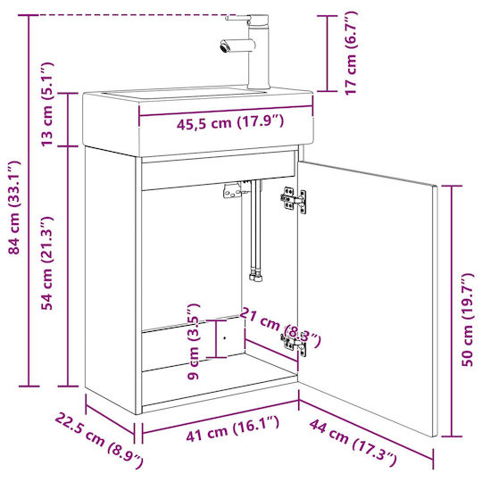 vidaXL Плот с Мивка 45.5x22.5x84 см Кафяв