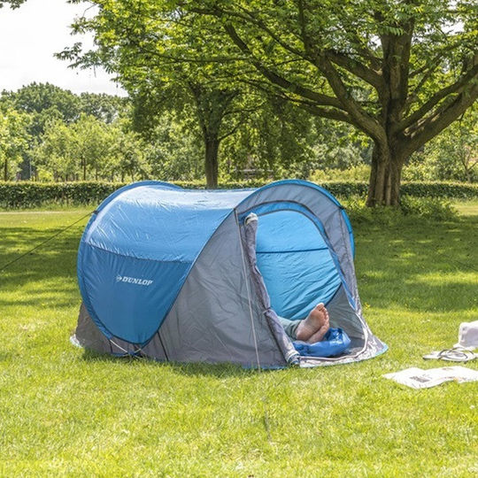 Dunlop Two Persons Summer Camping Tent Pop Up Blue For 2 People 255x155x95cm