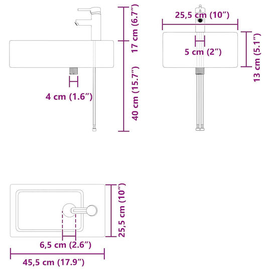 vidaXL Плот с Мивка 45.5x25.5x84см Кафяв