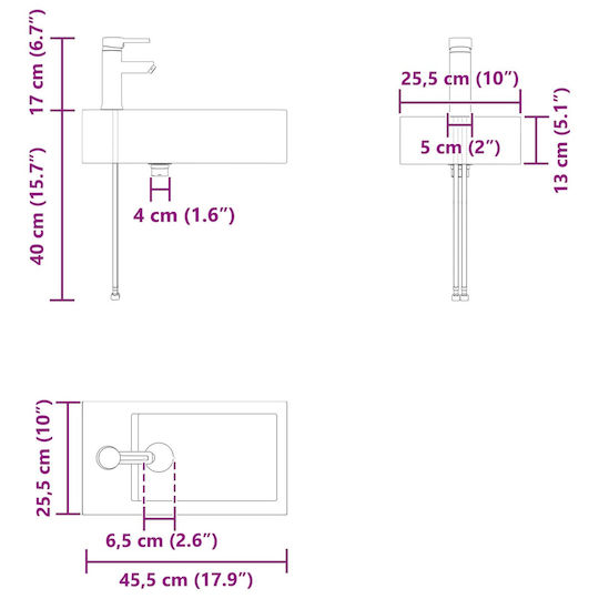 vidaXL Плот със Смесител 45.5x22.5x84см Сив