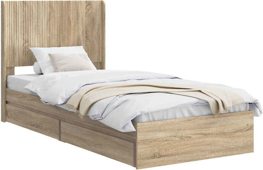 Single Wooden Bed Sonoma Oak with Slats for Mattress 75x190cm