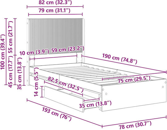 Single Wooden Bed Sonoma Oak with Slats for Mattress 75x190cm