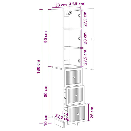 vidaXL Bathroom Wall Hung Cabinet M33xB34.5xH90cm Brown