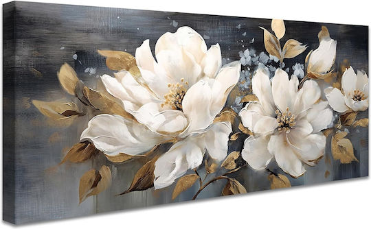 Canvas Wall Painting 50x120 Cm Wooden Frame Cream Peonies