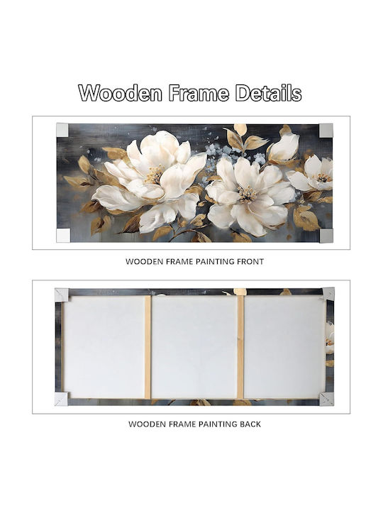 Canvas Wall Painting 50x120 Cm Wooden Frame Cream Peonies