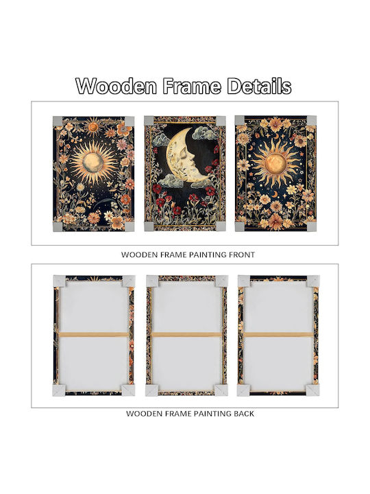 Canvas Paintings Set 3 Pieces 50x70cm Boho Gothic Sun Moon Tarot