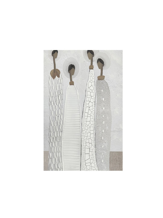 Trinity Decorative Painting 80x120x4cm Canvas Off White Stone Grey Wood Light Brown 035046