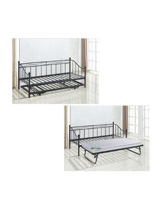Marin Canapea Pat Single Metalic Negru Potrivit Pentru Saltea 90x190cm E8043,1