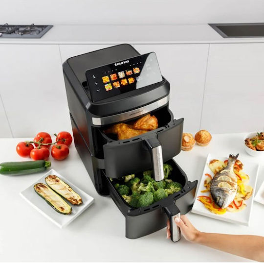 Taurus Air Fryer με Διπλό Αποσπώμενο Κάδο 13lt Ασημί