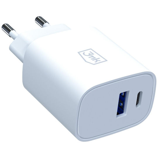 3MK Φορτιστής Χωρίς Καλώδιο με Θύρα USB-A και Θύρα USB-C 30W Power Delivery / Quick Charge 4+ Λευκός (FlowPower)