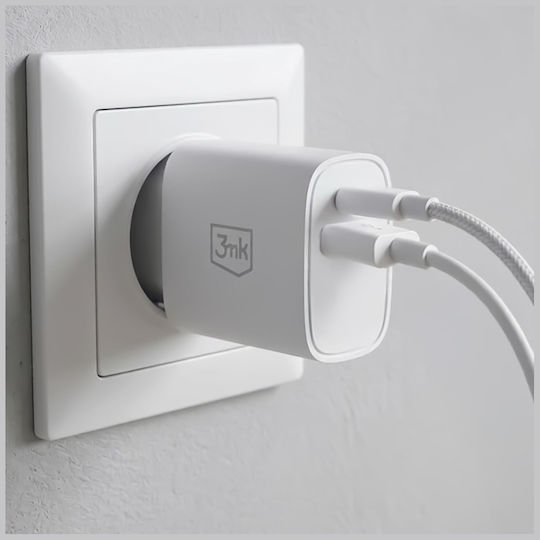 3MK Φορτιστής Χωρίς Καλώδιο με Θύρα USB-A και Θύρα USB-C 30W Power Delivery / Quick Charge 4+ Λευκός (FlowPower)