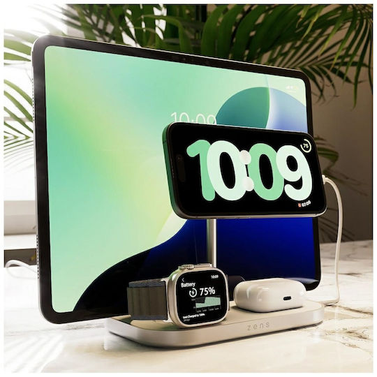 Zens Încărcător Wireless Qi2 60W Argintiu (4-in-1)