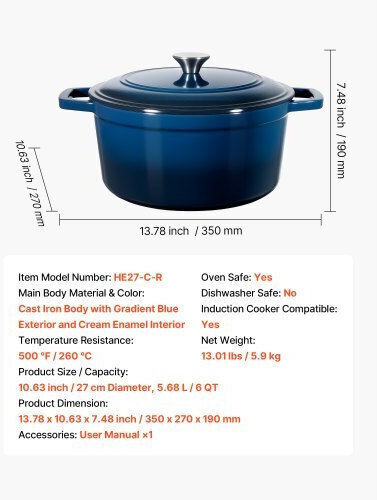 Vevor Γάστρα Στρογγυλή 35x27cm 5.7lt