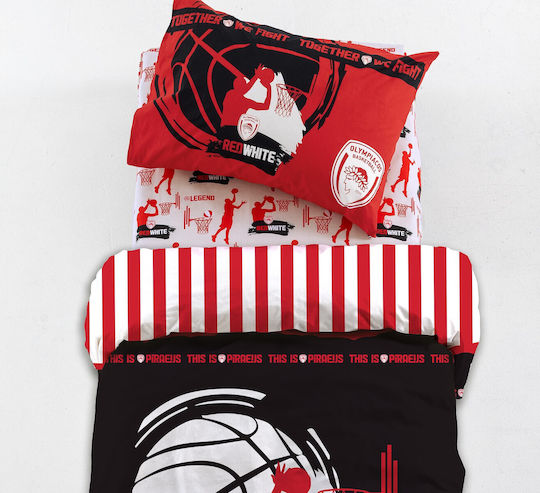 Palamaiki Single Kids Duvet Cover Set with Cotton Pillowcase Olympiacos B.c 170x250cm