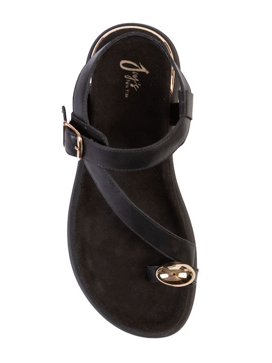 Leather Women's Flat Sandals Black