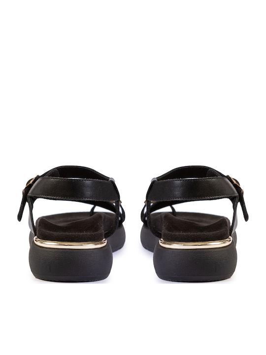 Leather Women's Flat Sandals Black