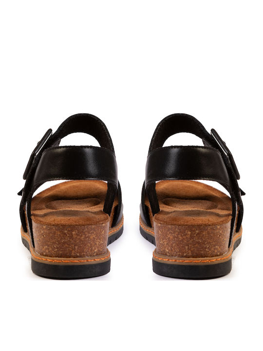 Leather Women's Flat Sandals Flatforms Black