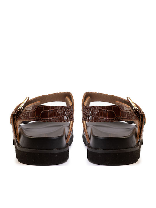 Leather Women's Flat Sandals Flatforms Brown