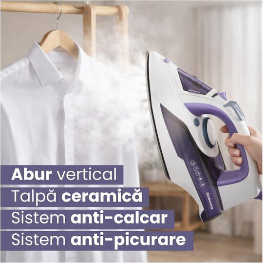 Daewoo Fier de Călcat cu Abur 3000W cu Placă Ceramică și Furnizare Continuă de Abur 25gr/min