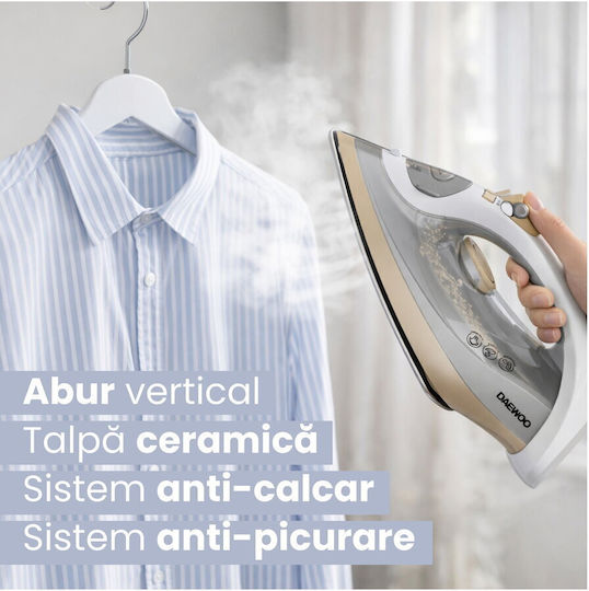 Daewoo Fier de Călcat cu Abur 2400W cu Placă Ceramică și Furnizare Continuă de Abur 30gr/min