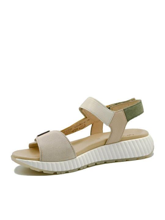 Leder Damen Flache Sandalen Beige