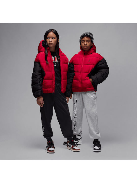 Kids Quilted Hooded Jacket Red Puffer