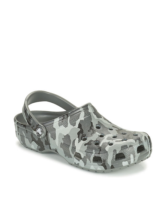 Crocs Classic Printed Camo Ανατομικά Σαμπό Light Grey / Neo Mint