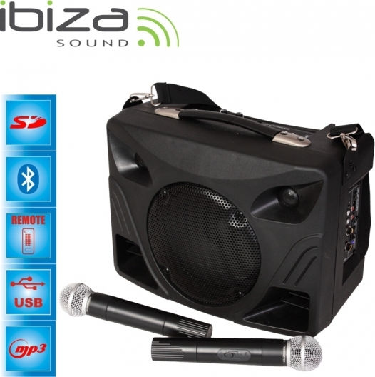 Ibiza Sound Караоке Система с Безжични Микрофони PORT85UHF-BT Черен