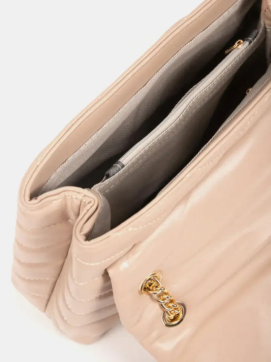 Beige Shoulder Bag with Gold Chain