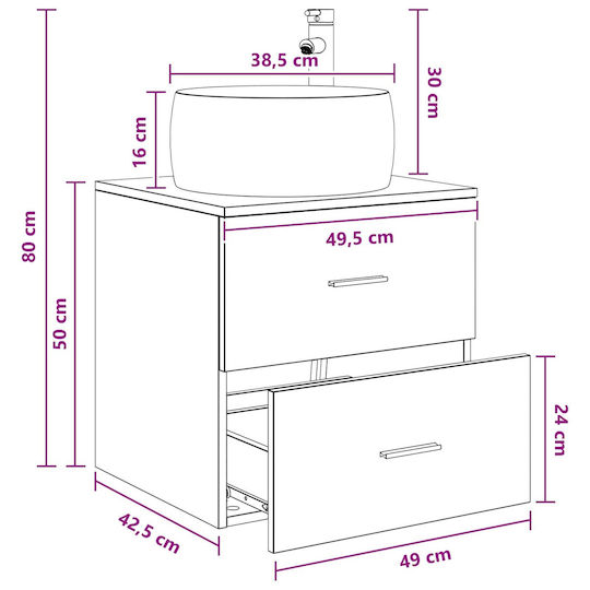 vidaXL Badezimmer Waschtisch-Einheit M49.5xB44.5xH66cm Eiche