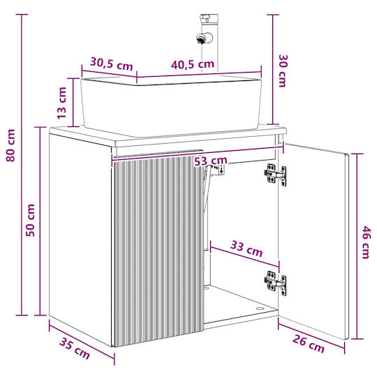 vidaXL Bathroom Vanity Unit Without Sink W53xD35xH63cm Smoked Oak Wood