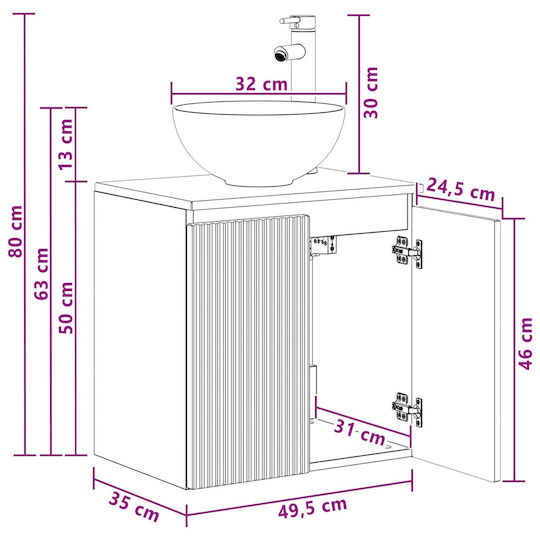 vidaXL Bathroom Vanity Unit Without Sink M49.5xW35xH63cm Oak Sonoma