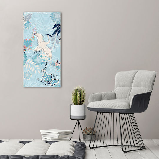 Wall Canvas Painting Refined Finish Crane Flowers 50x100 Cm