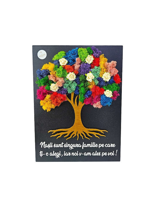 Pictură Decorativă Copacul Vieții Multicolor Licheni Naturali Mesaj Nași 30x40 Cm