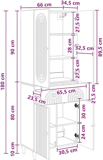 Wall Living Room Cabinet made of Particle Board Brown 66x34.5x90cm
