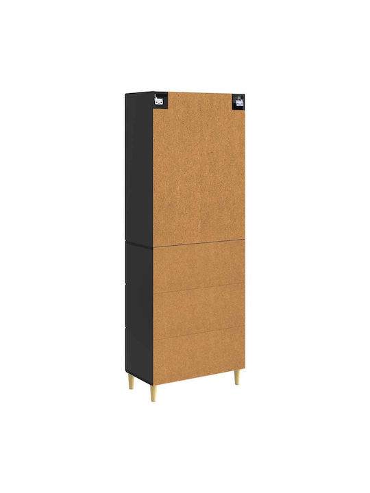 Floor Standing Living Room Display Cabinet made of Particle Board Black 65.5x23.5x180cm
