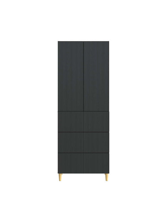 Floor Standing Living Room Display Cabinet made of Particle Board Black 65.5x23.5x180cm