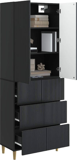 Living Room Display Cabinet Made of Black Particle Board 65.5x23.5x180cm